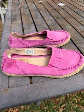 UGG Pink Suede Fringe Moccasins